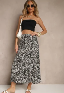 Szara Rozkloszowana Spódnica z Wiskozy ze Wsuwanymi Kieszeniami Koselle