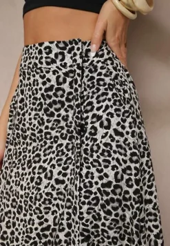 Szara Rozkloszowana Spódnica z Wiskozy ze Wsuwanymi Kieszeniami Koselle