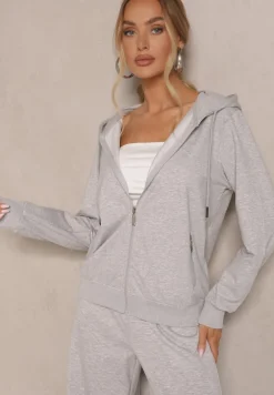Szara Rozpinana Bluza z Bawełny z Kapturem Telesiela