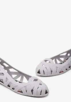 Szare Balerinki Ozdobione Wycięciami na Cholewce Sylaria