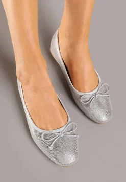 Szare Balerinki Vices z Ozdobną Kokardą i Tłoczeniem Typu Skóra Węża Tultewia