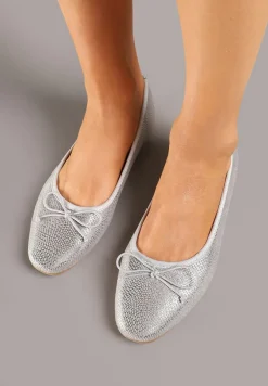 Szare Balerinki Vices z Ozdobną Kokardą i Tłoczeniem Typu Skóra Węża Tultewia