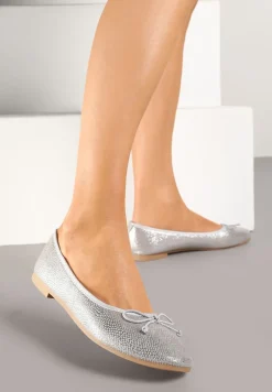 Szare Balerinki Vices z Ozdobną Kokardą i Tłoczeniem Typu Skóra Węża Tultewia