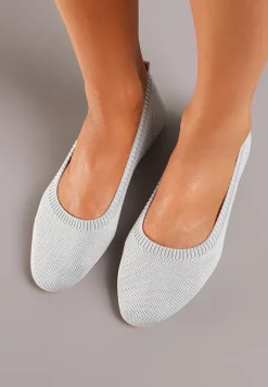Szare Balerinki z Okrągłym Noskiem i Materiałową Cholewką Mililena