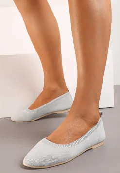 Szare Balerinki z Okrągłym Noskiem i Materiałową Cholewką Mililena