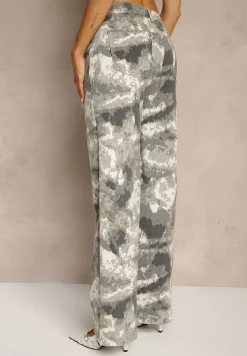 Szare Bawełniane Jeansy High Waist o Szerokim Kroju Moro Lisanela