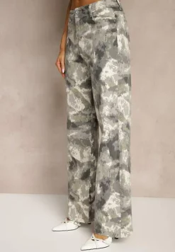 Szare Bawełniane Jeansy High Waist o Szerokim Kroju Moro Lisanela