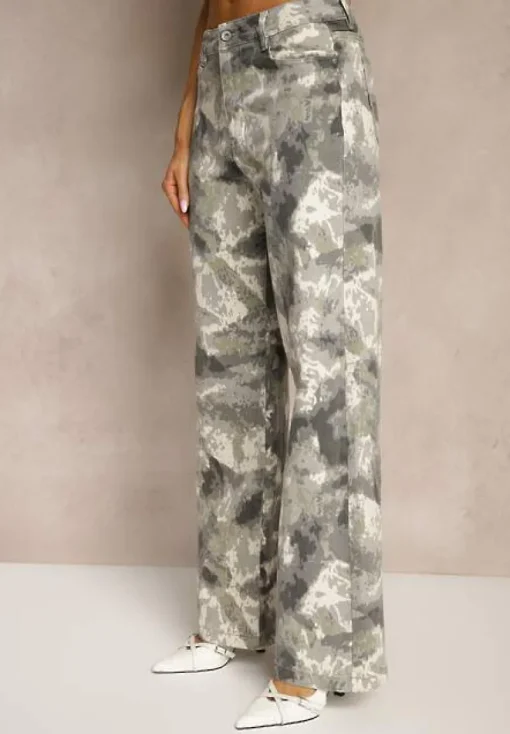 Szare Bawełniane Jeansy High Waist o Szerokim Kroju Moro Lisanela