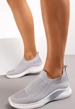 Szare Buty Sportowe na Tłoczonej Podeszwie z Elastyczną Cholewką Taiden