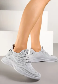 Szare Buty Sportowe Sneakersy Ozdobione Tłoczeniem i Napisami Odalene