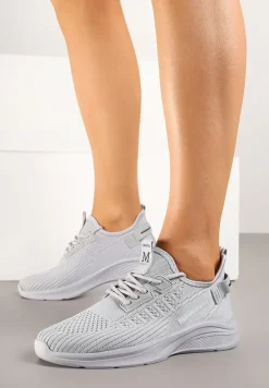 Szare Buty Sportowe Sneakersy Ozdobione Tłoczeniem i Napisami Odalene