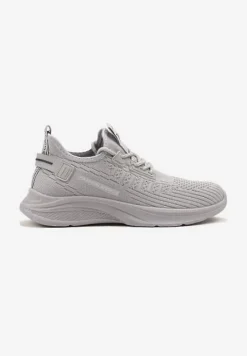 Szare Buty Sportowe Sneakersy Ozdobione Tłoczeniem i Napisami Odalene
