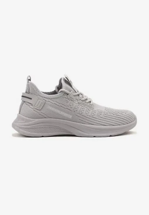 Szare Buty Sportowe Sneakersy Ozdobione Tłoczeniem i Napisami Odalene
