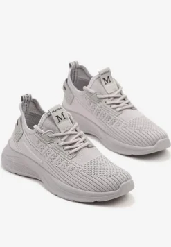 Szare Buty Sportowe Sneakersy Ozdobione Tłoczeniem i Napisami Odalene