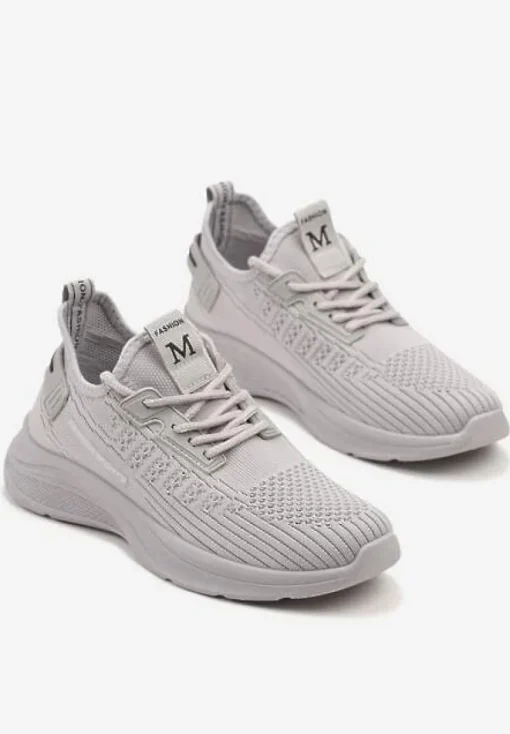 Szare Buty Sportowe Sneakersy Ozdobione Tłoczeniem i Napisami Odalene