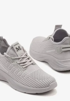 Szare Buty Sportowe Sneakersy Ozdobione Tłoczeniem i Napisami Odalene