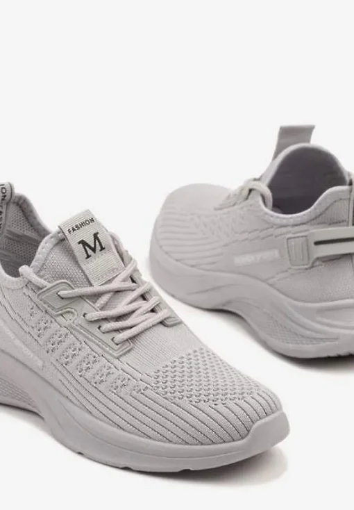 Szare Buty Sportowe Sneakersy Ozdobione Tłoczeniem i Napisami Odalene