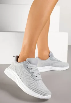Szare Buty Sportowe Sneakersy z Tłoczonym Wzorem Amosira