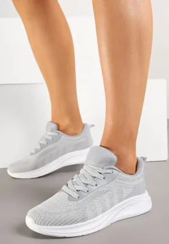 Szare Buty Sportowe Sneakersy z Tłoczonym Wzorem Amosira