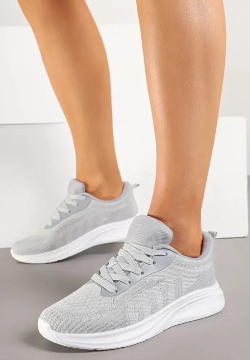Szare Buty Sportowe Sneakersy z Tłoczonym Wzorem Amosira