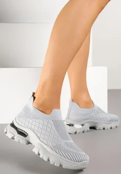 Szare Buty Sportowe Sneakersy Ozdobione Metaliczną Aplikacją Ellevira