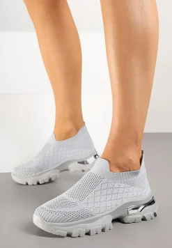 Szare Buty Sportowe Sneakersy Ozdobione Metaliczną Aplikacją Ellevira