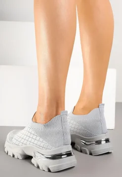 Szare Buty Sportowe Sneakersy Ozdobione Metaliczną Aplikacją Ellevira