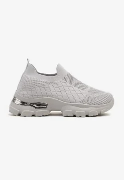 Szare Buty Sportowe Sneakersy Ozdobione Metaliczną Aplikacją Ellevira