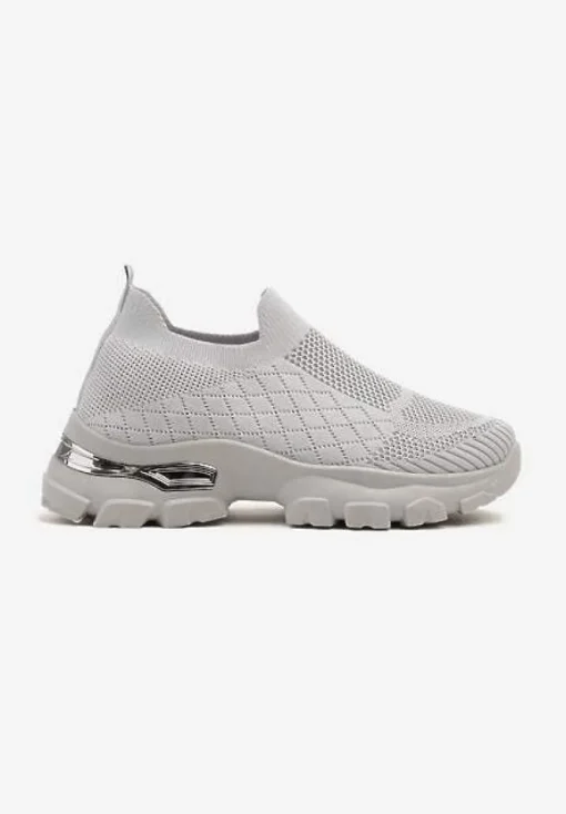 Szare Buty Sportowe Sneakersy Ozdobione Metaliczną Aplikacją Ellevira