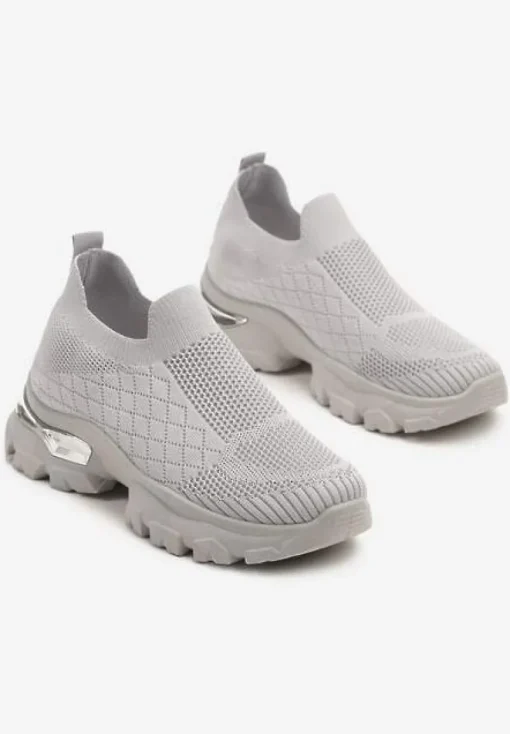 Szare Buty Sportowe Sneakersy Ozdobione Metaliczną Aplikacją Ellevira