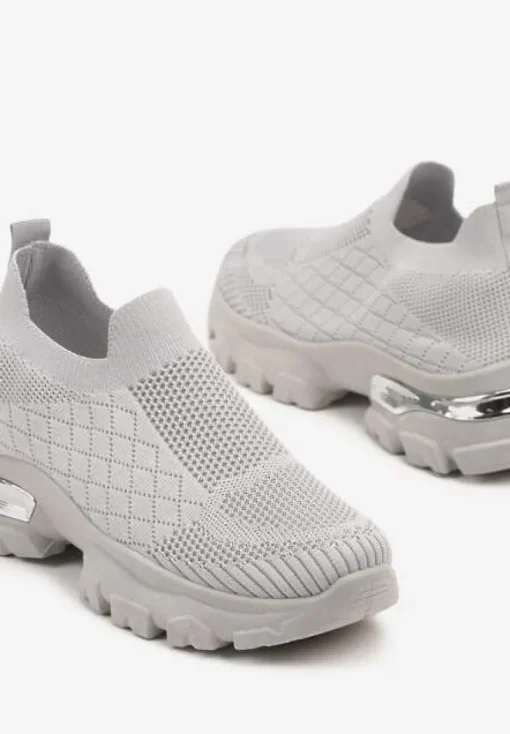 Szare Buty Sportowe Sneakersy Ozdobione Metaliczną Aplikacją Ellevira