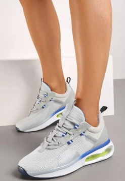 Szare Buty Sportowe Sneakersy Sznurowane z Air Podeszwą Risane