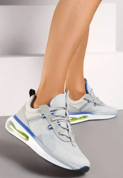 Szare Buty Sportowe Sneakersy Sznurowane z Air Podeszwą Risane