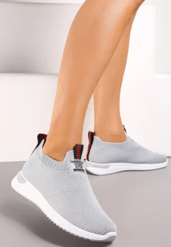 Szare Buty Sportowe Wsuwane z Elastyczną Cholewką i Ozdobną Wstawką na Podeszwie Zalire
