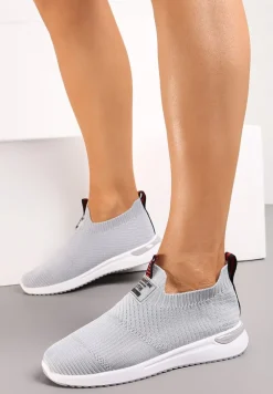 Szare Buty Sportowe Wsuwane z Elastyczną Cholewką i Ozdobną Wstawką na Podeszwie Zalire