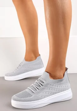 Szare Buty Sportowe z Cholewką w Skarpetkowym Stylu Timotta