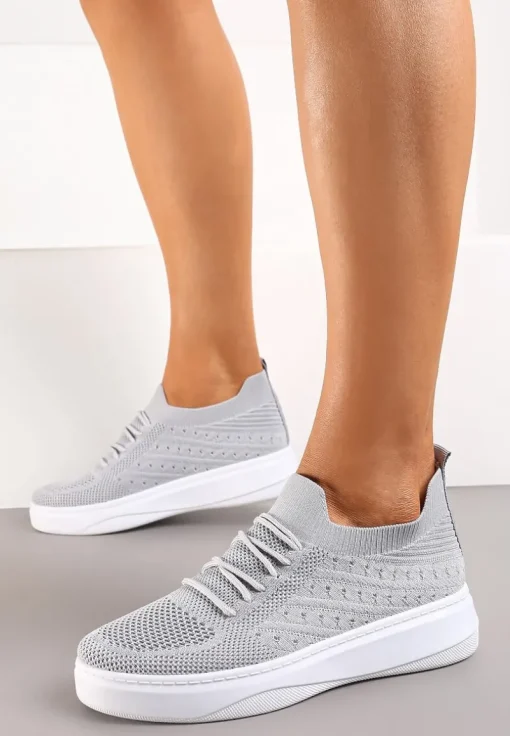 Szare Buty Sportowe z Cholewką w Skarpetkowym Stylu Timotta