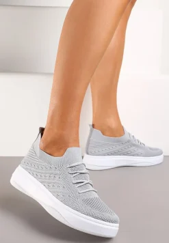 Szare Buty Sportowe z Cholewką w Skarpetkowym Stylu Timotta