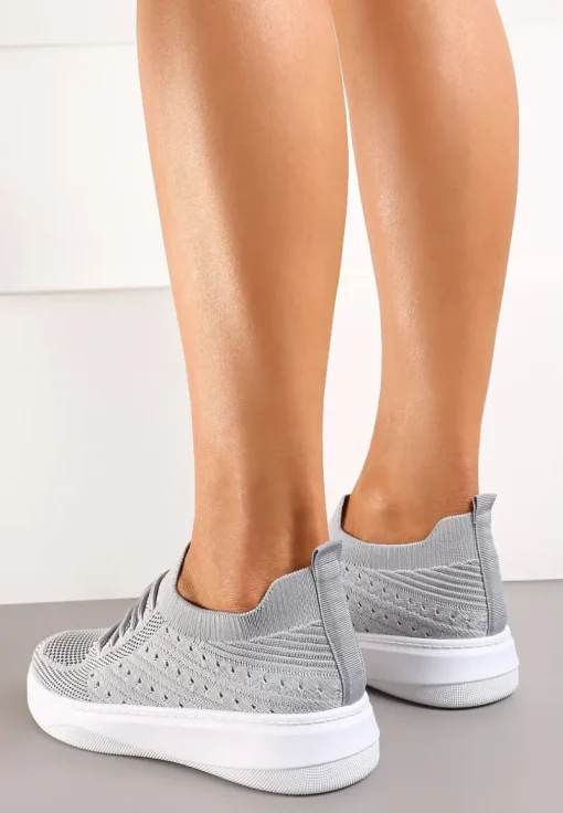 Szare Buty Sportowe z Cholewką w Skarpetkowym Stylu Timotta
