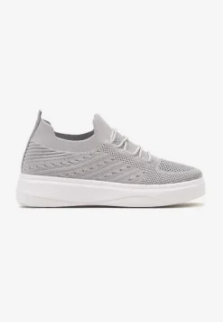 Szare Buty Sportowe z Cholewką w Skarpetkowym Stylu Timotta