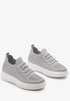 Szare Buty Sportowe z Cholewką w Skarpetkowym Stylu Timotta
