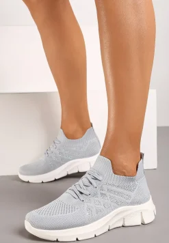 Szare Buty Sportowe z Elastyczną Wsuwaną Cholewką i Wkładką ze Skóry Naturalnej Rantia