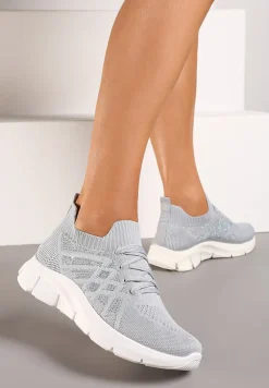 Szare Buty Sportowe z Elastyczną Wsuwaną Cholewką i Wkładką ze Skóry Naturalnej Rantia