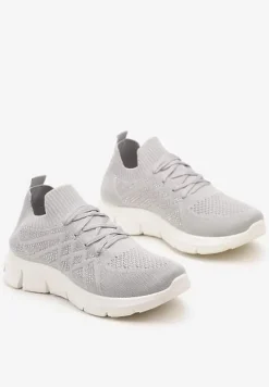 Szare Buty Sportowe z Elastyczną Wsuwaną Cholewką i Wkładką ze Skóry Naturalnej Rantia