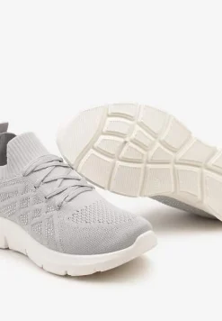 Szare Buty Sportowe z Elastyczną Wsuwaną Cholewką i Wkładką ze Skóry Naturalnej Rantia