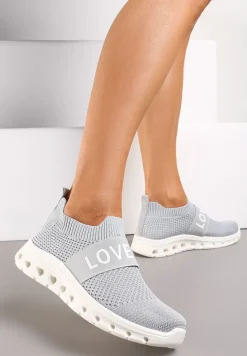 Szare Buty Sportowe z Napisem LOVE i Elastyczną Cholewką Alaissa