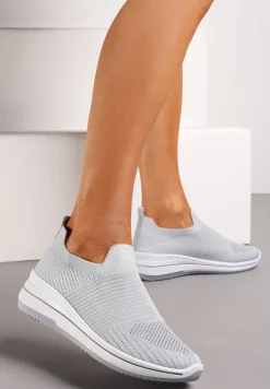 Szare Buty Sportowe ze Skarpetkową Cholewką Przed Kostkę Taalina