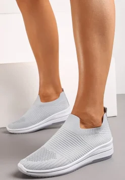 Szare Buty Sportowe ze Skarpetkową Cholewką Przed Kostkę Taalina