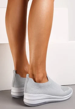Szare Buty Sportowe ze Skarpetkową Cholewką Przed Kostkę Taalina