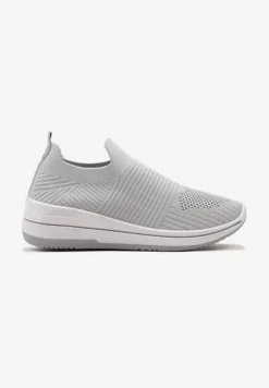 Szare Buty Sportowe ze Skarpetkową Cholewką Przed Kostkę Taalina
